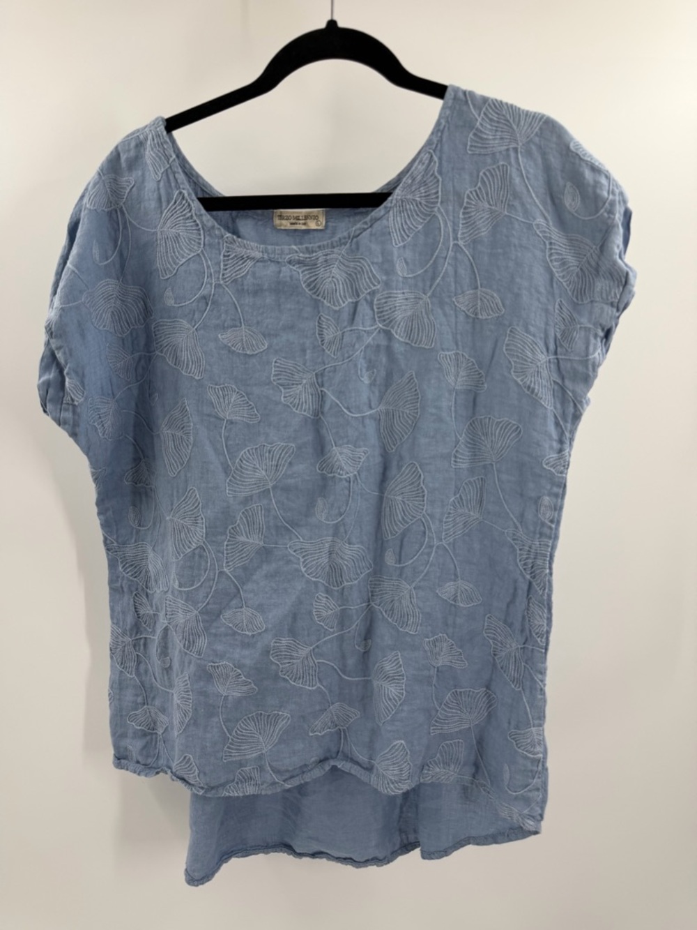 Terzo Millennio Light Blue Embroidered 100% Linen Top Made In Italy Size Large